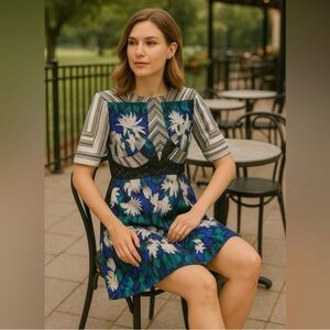 Floral Blue and Gray Dress